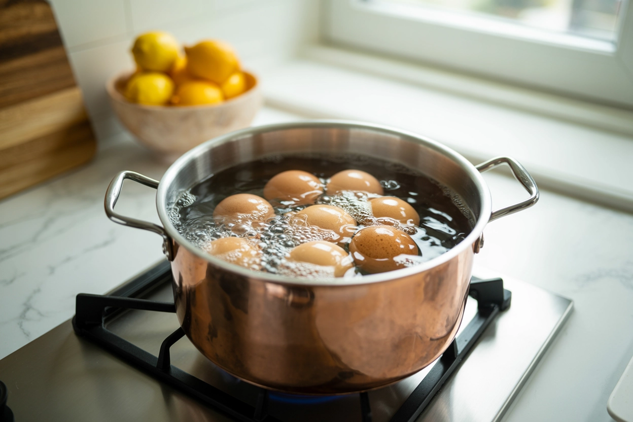 Pot of Boiling Eggs for Hard Boiled Eggs