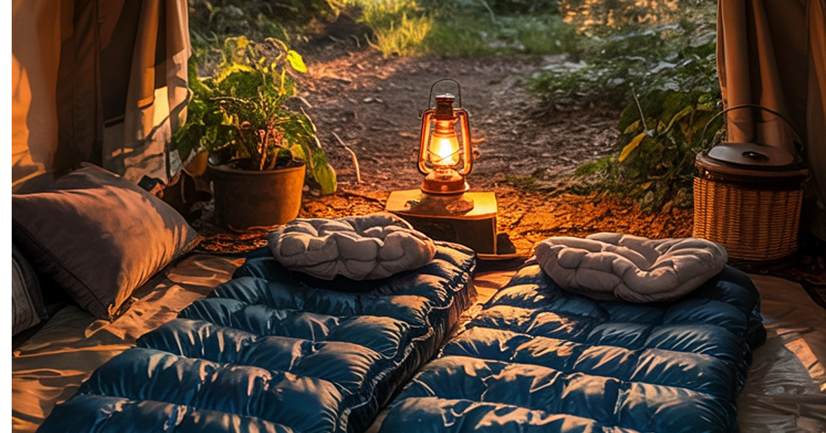 Sleeping bags in cozy tent
